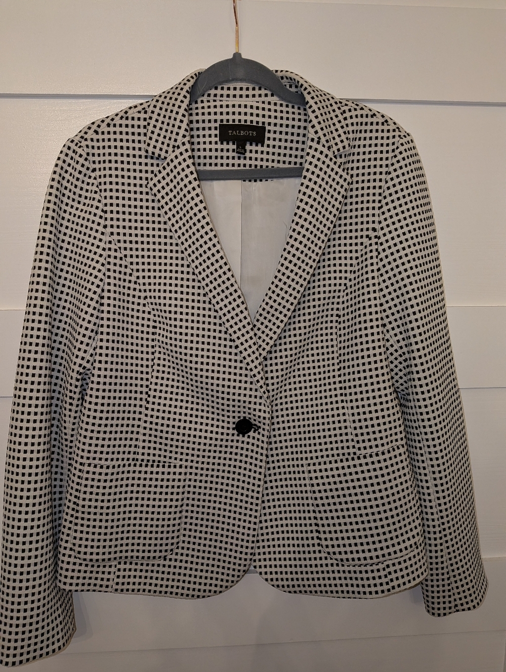 Talbots Black and White Checked Single-Button Blazer